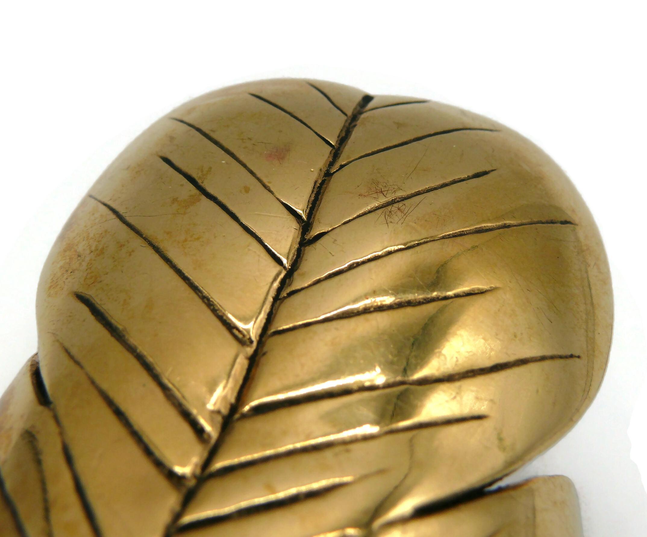 YVES SAINT LAURENT YSL Massive Gold Tone Four Leaf Cuff Bracelet For Sale 4