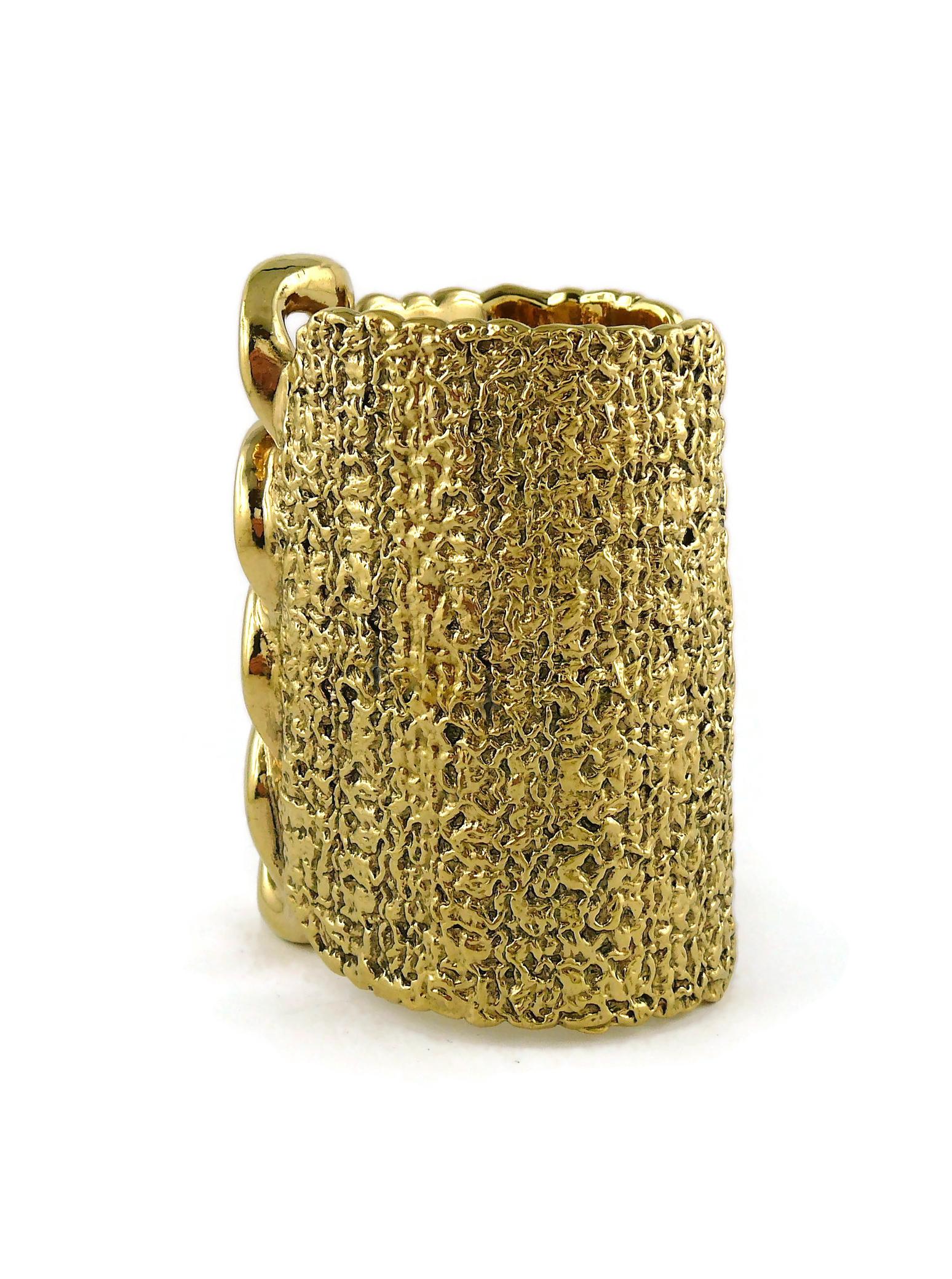 YVES SAINT LAURENT YSL Massive Gold Toned Chain Cuff Bracelet For Sale 5