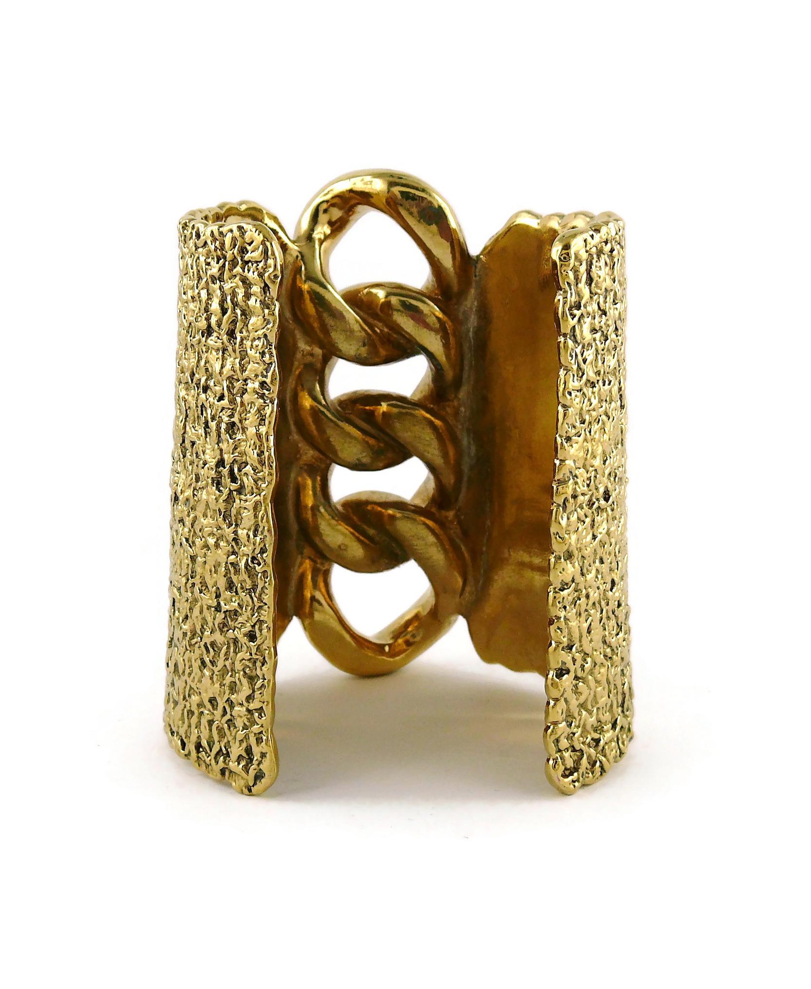 YVES SAINT LAURENT YSL Massive Gold Toned Chain Cuff Bracelet For Sale 7