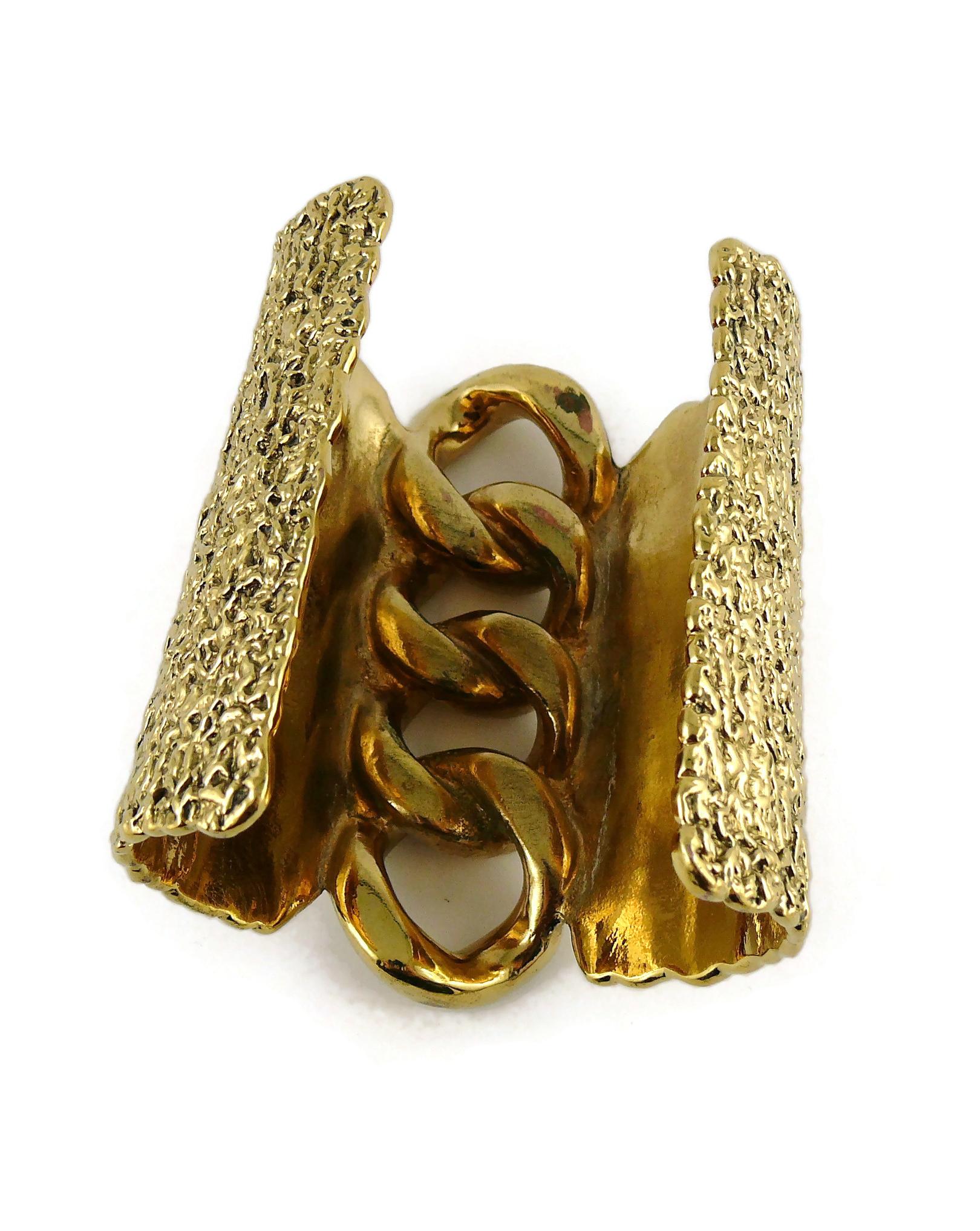 YVES SAINT LAURENT YSL Massive Gold Toned Chain Cuff Bracelet For Sale 8