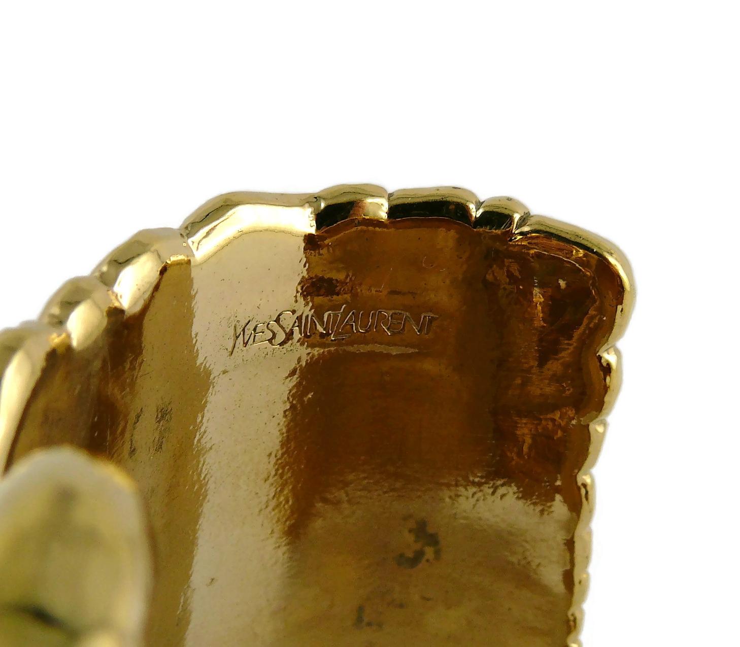 YVES SAINT LAURENT YSL Massive Gold Toned Chain Cuff Bracelet For Sale 9