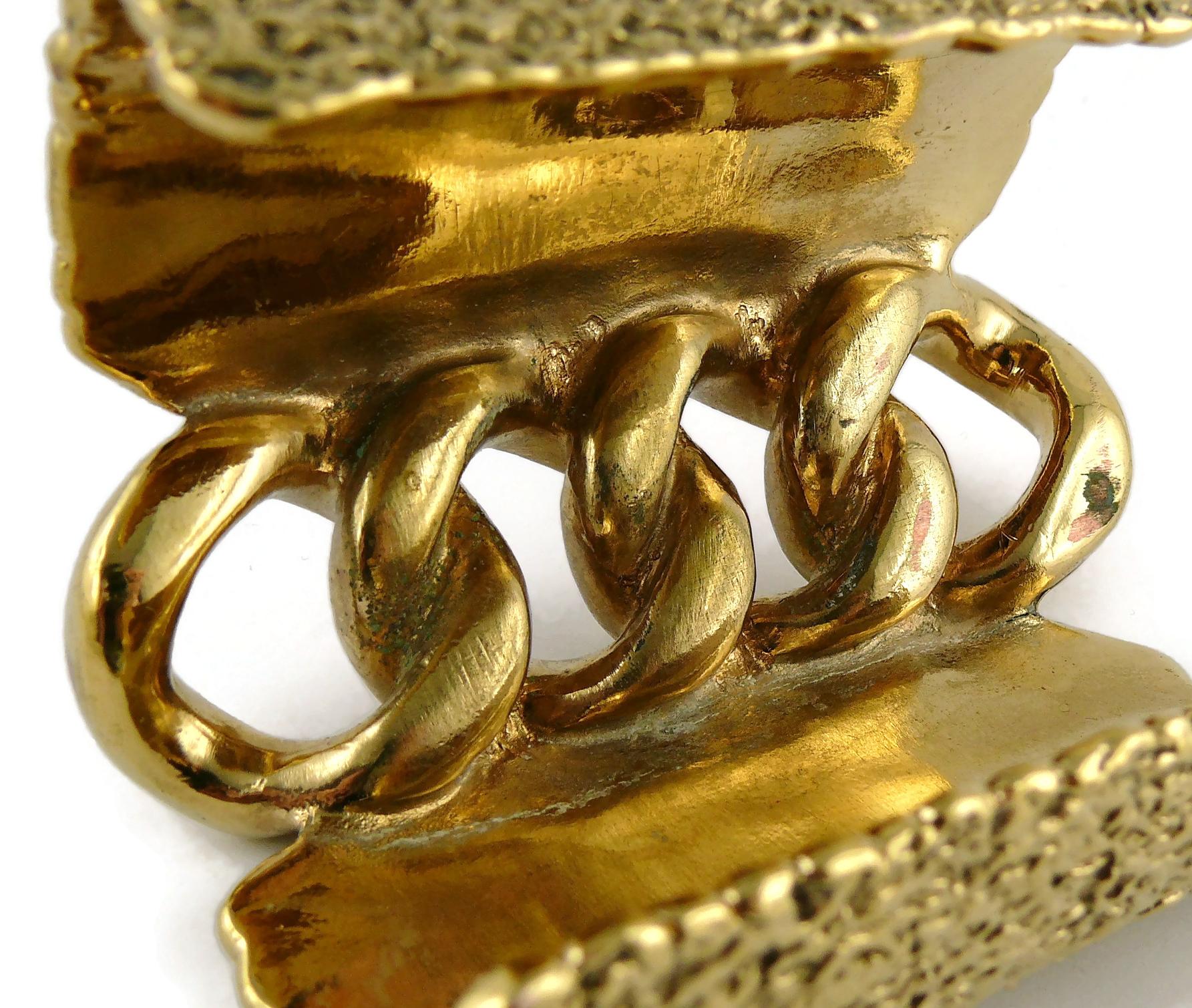 YVES SAINT LAURENT YSL Massive Gold Toned Chain Cuff Bracelet For Sale 10