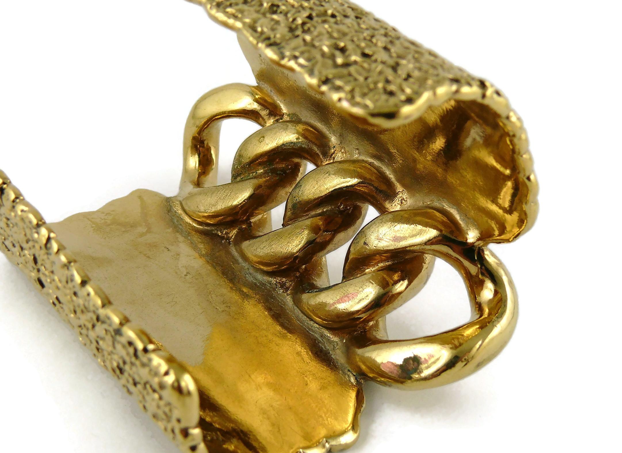 YVES SAINT LAURENT YSL Massive Gold Toned Chain Cuff Bracelet For Sale 11