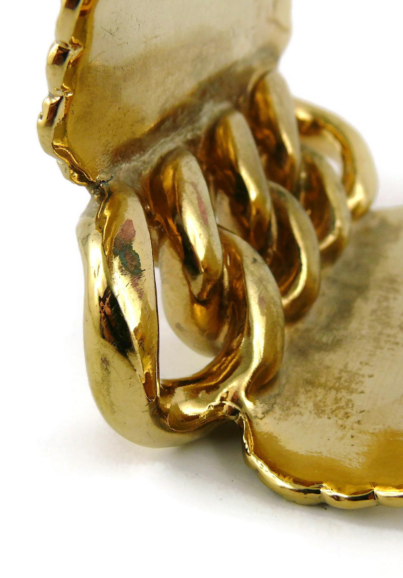 YVES SAINT LAURENT YSL Massive Gold Toned Chain Cuff Bracelet For Sale 12