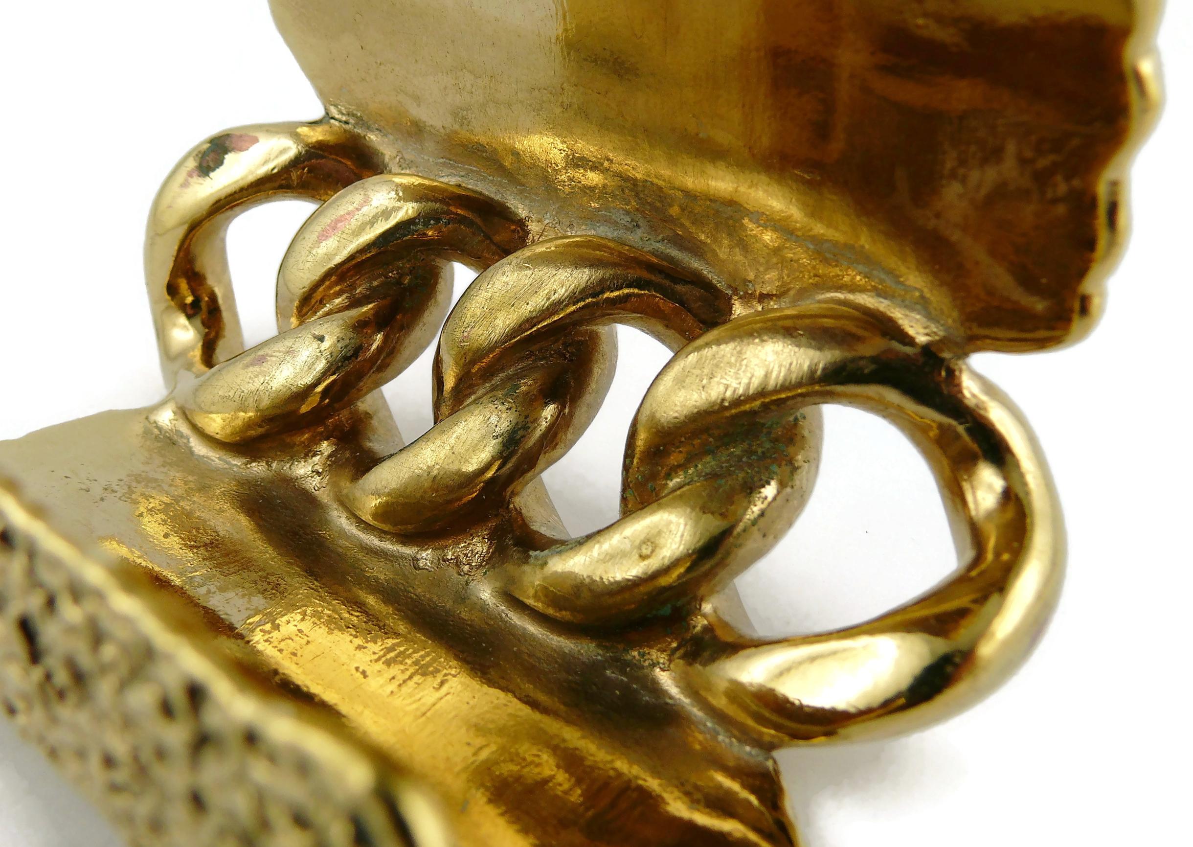 YVES SAINT LAURENT YSL Massive Gold Toned Chain Cuff Bracelet For Sale 13