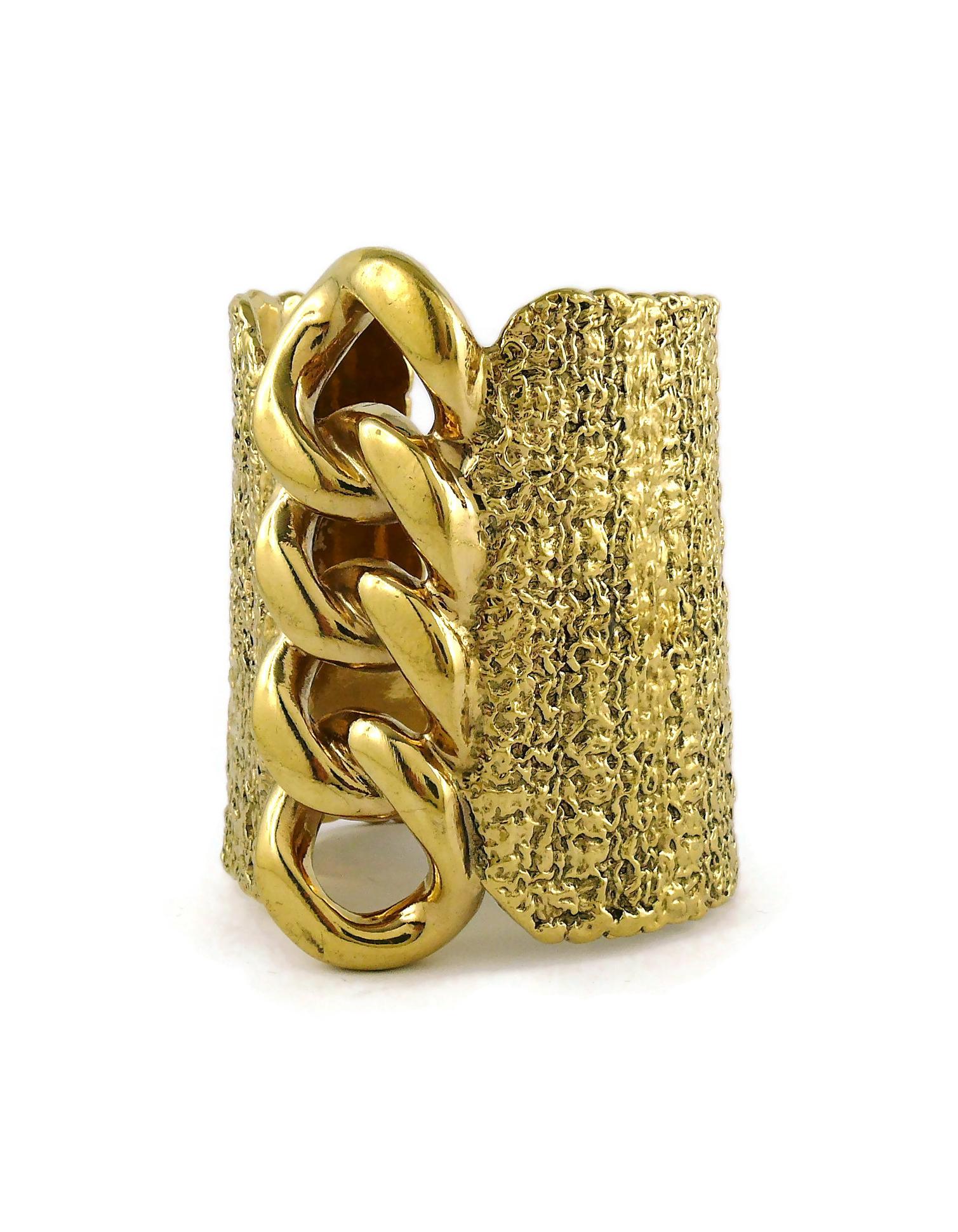 Women's YVES SAINT LAURENT YSL Massive Gold Toned Chain Cuff Bracelet For Sale