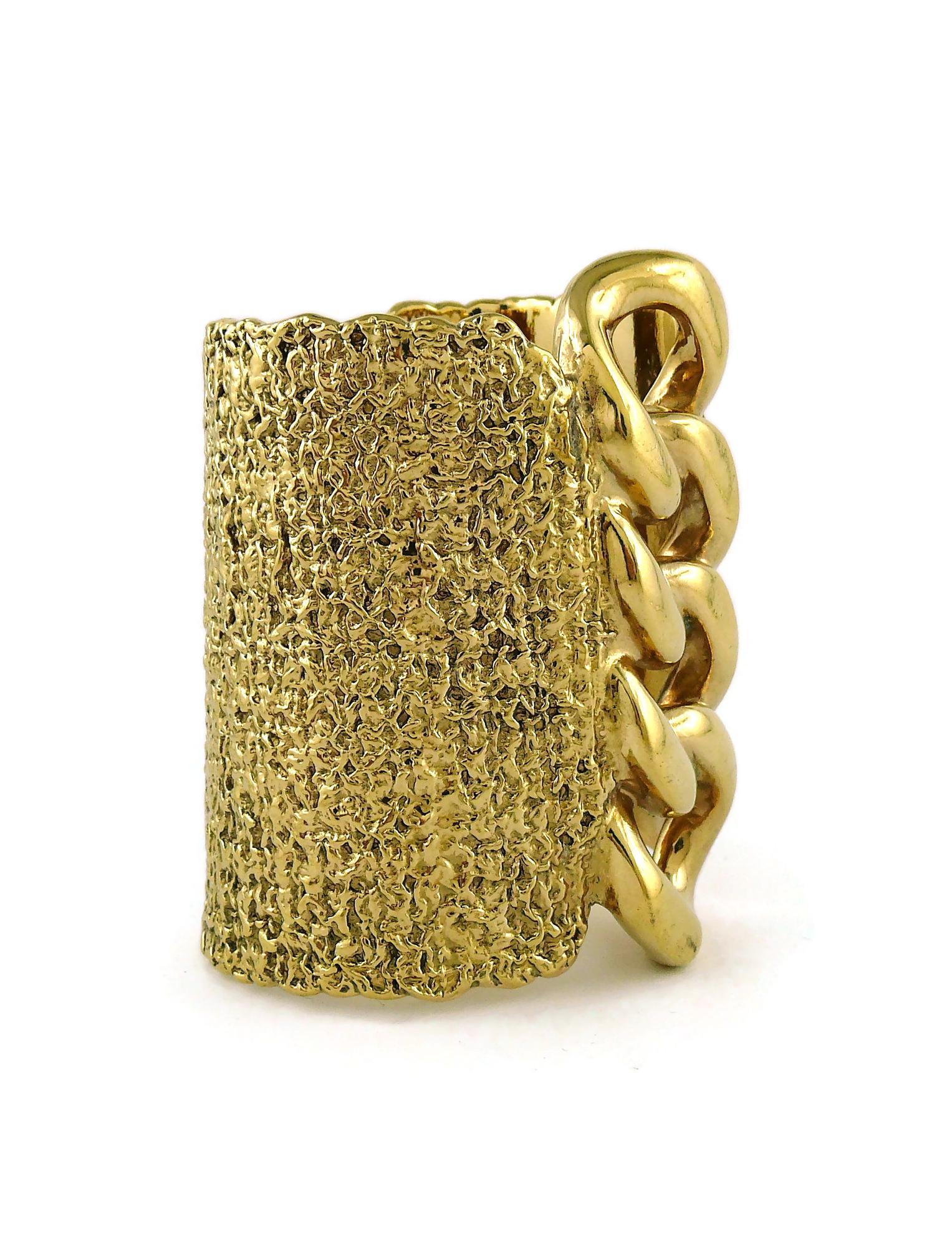 YVES SAINT LAURENT YSL Massive Gold Toned Chain Cuff Bracelet For Sale 1