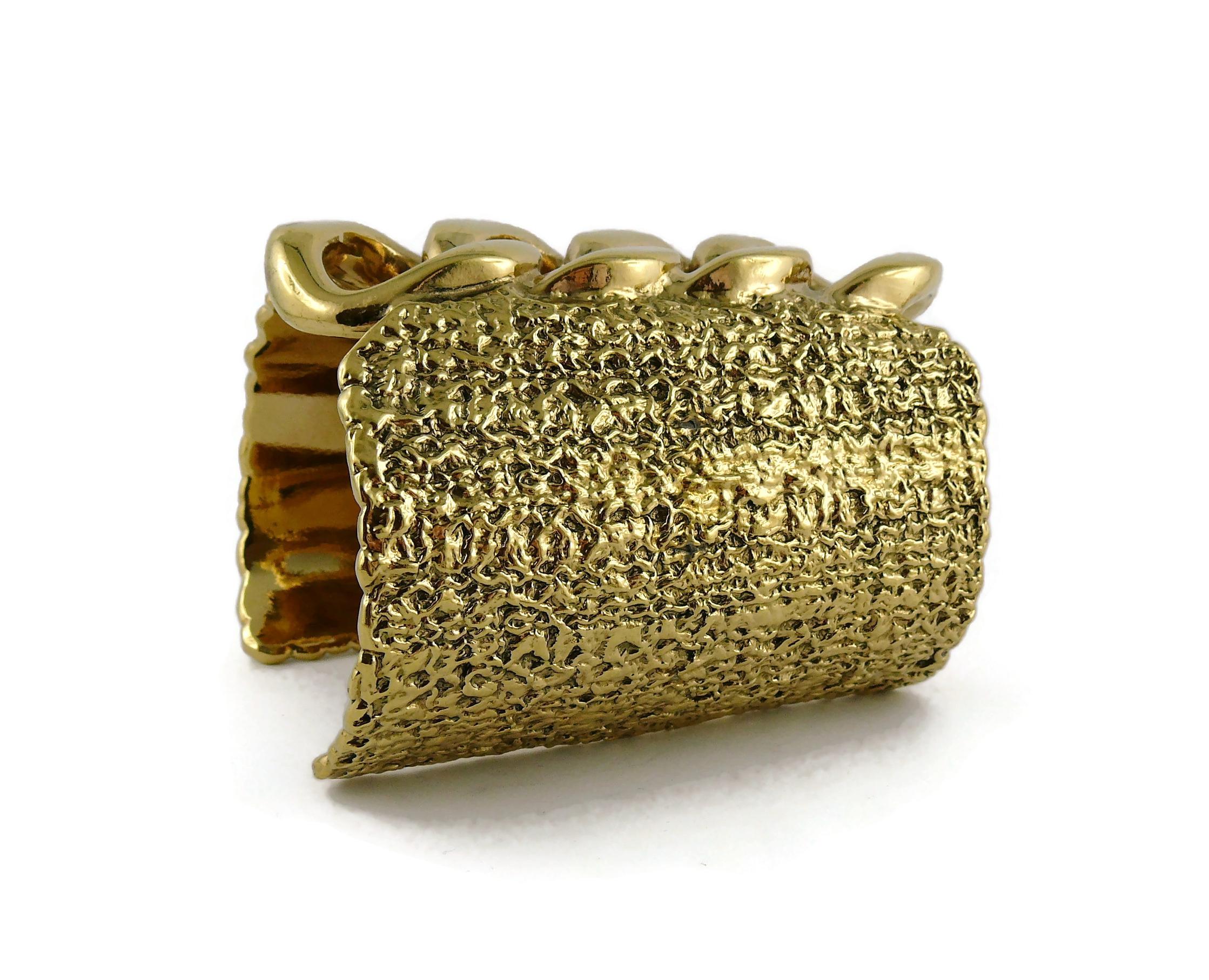YVES SAINT LAURENT YSL Massive Gold Toned Chain Cuff Bracelet For Sale 2