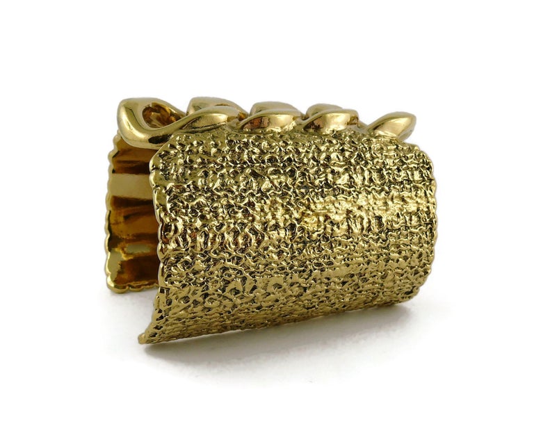 Yves Saint Laurent YSL Massive Gold Toned Chain Cuff Bracelet For Sale ...