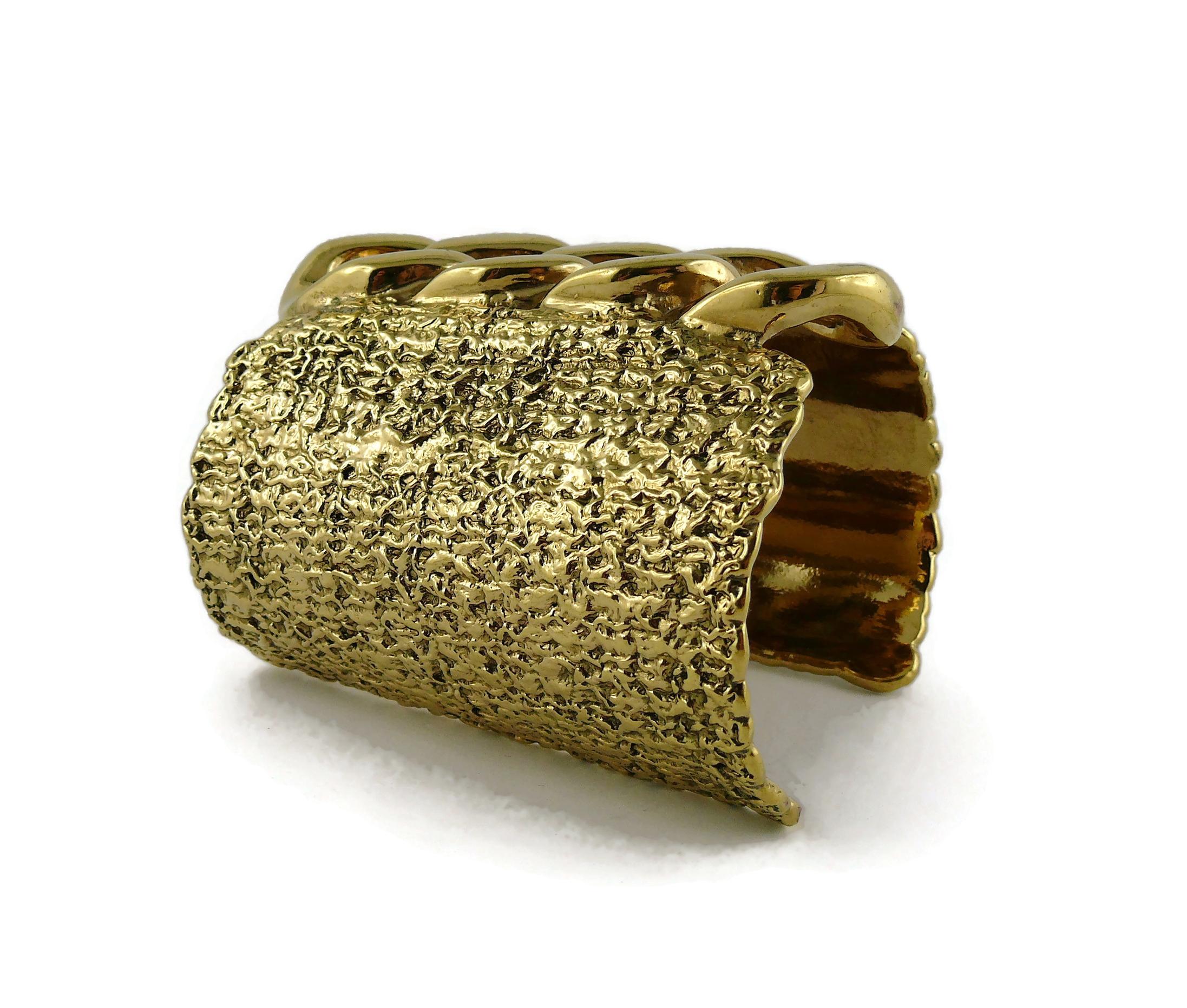 YVES SAINT LAURENT YSL Massive Gold Toned Chain Cuff Bracelet For Sale 3