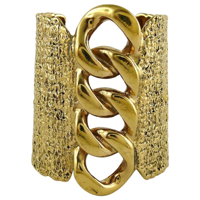 Yves Saint Laurent YSL Massive Gold Toned Chain Cuff Bracelet For Sale