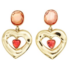 Yves Saint Laurent YSL Massive Gripoix Crystals Orange Heart Oval Drop Earrings