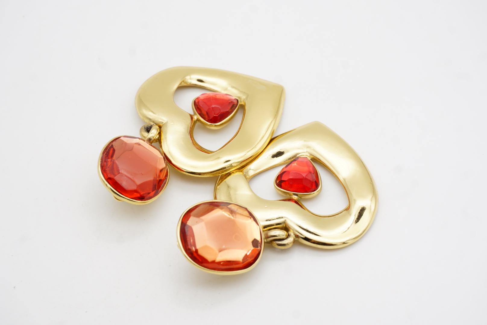 Yves Saint Laurent YSL Massive Gripoix Orange Heart Oval Crystal Drop Earrings For Sale 5