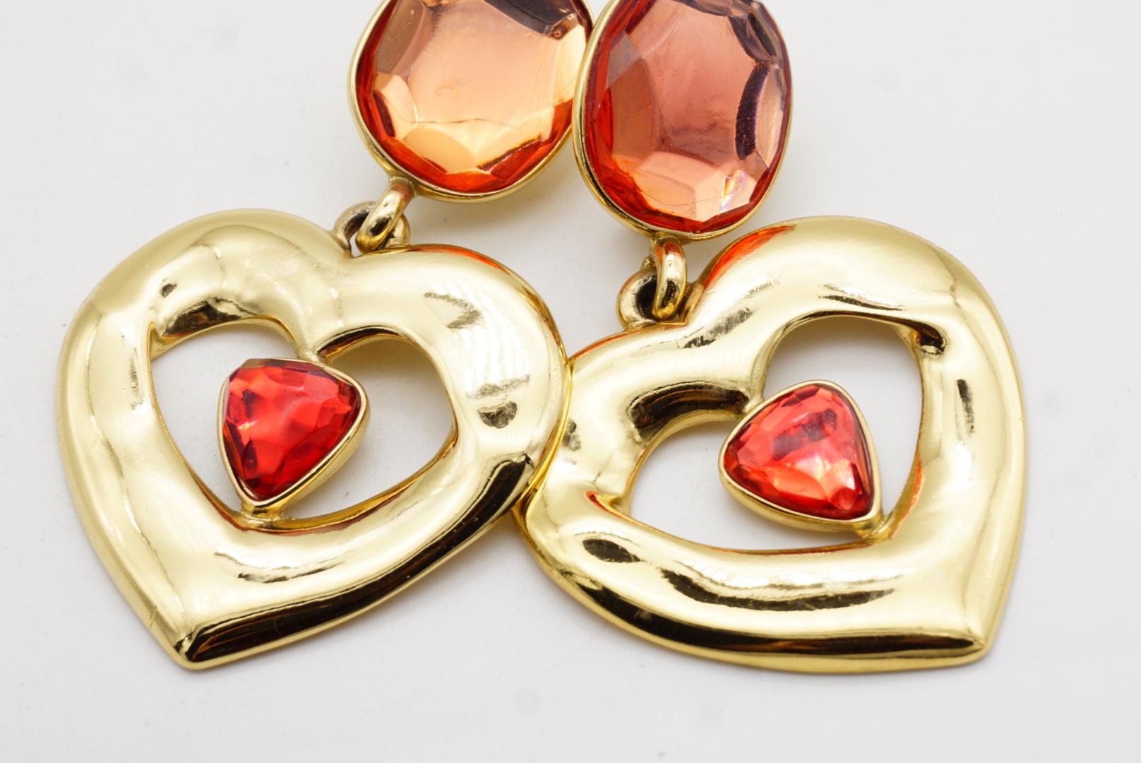 Yves Saint Laurent YSL Massive Gripoix Orange Heart Oval Crystal Drop Earrings For Sale 10