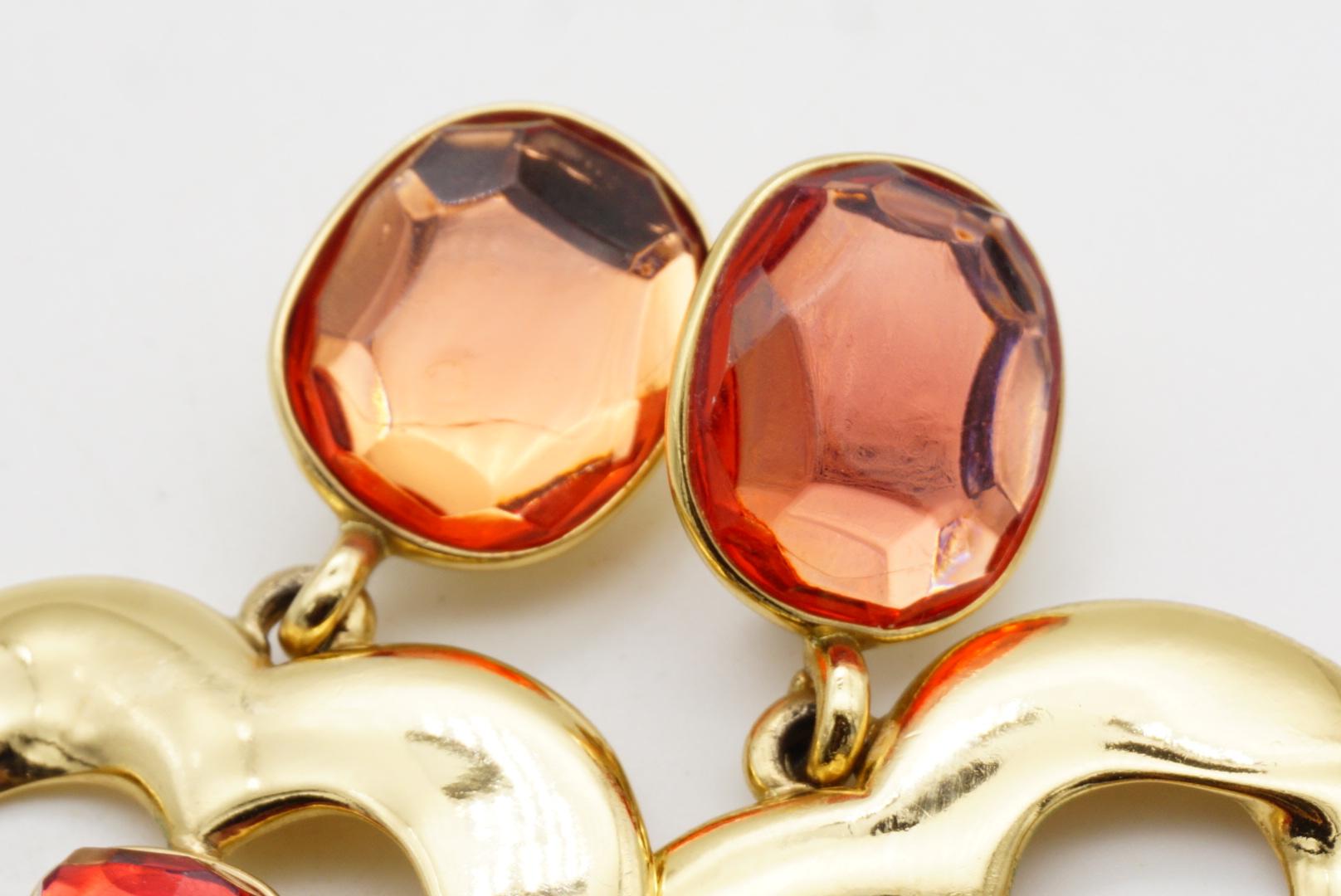 Yves Saint Laurent YSL Massive Gripoix Orange Heart Oval Crystal Drop Earrings For Sale 11