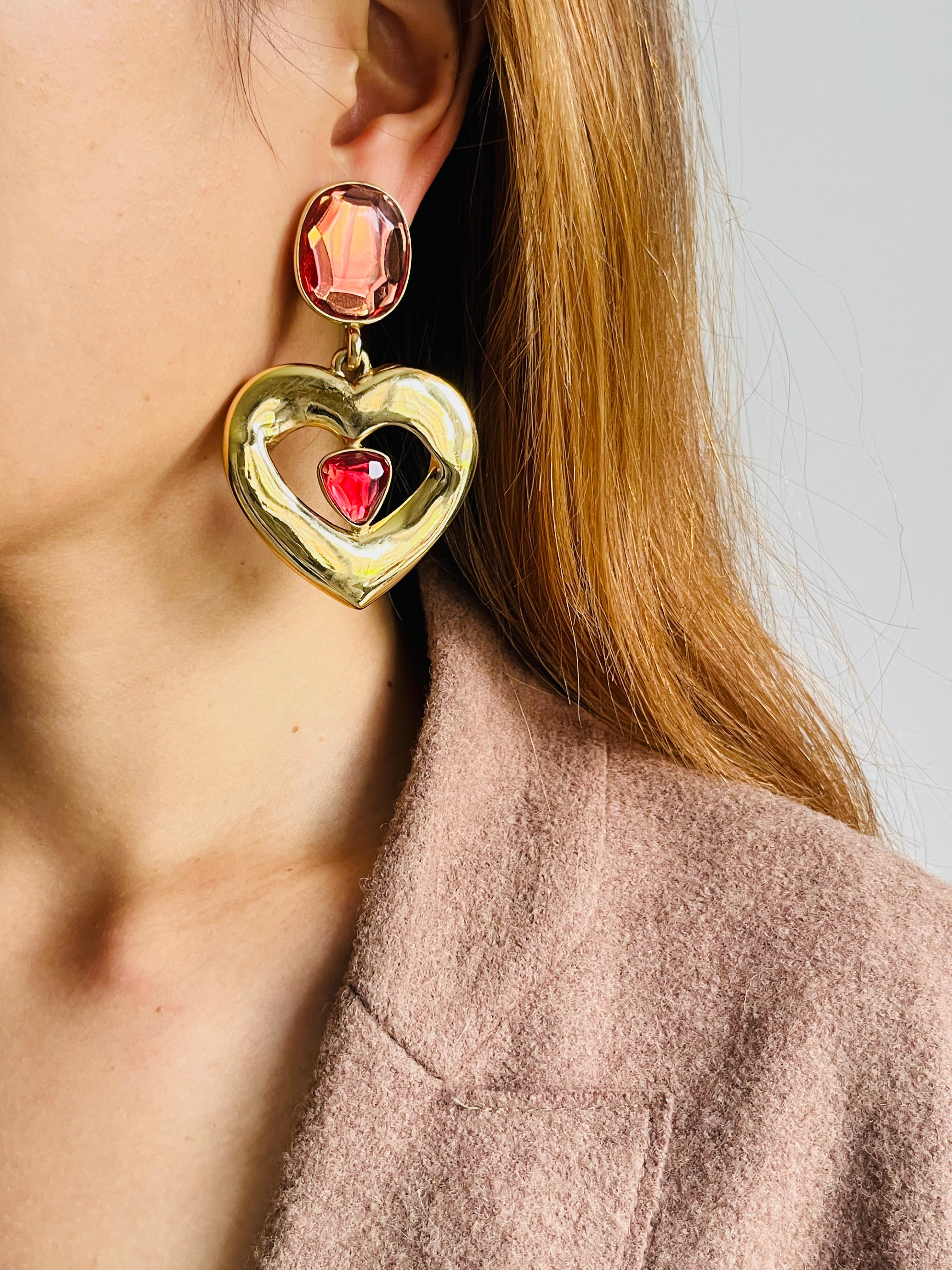 Yves Saint Laurent YSL Massive Gripoix Orange Heart Oval Crystal Drop Earrings For Sale 1
