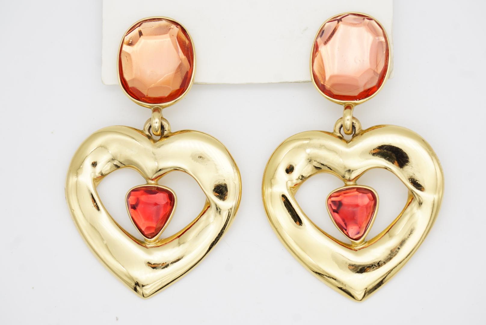 Yves Saint Laurent YSL Massive Gripoix Orange Heart Oval Crystal Drop Earrings For Sale 2
