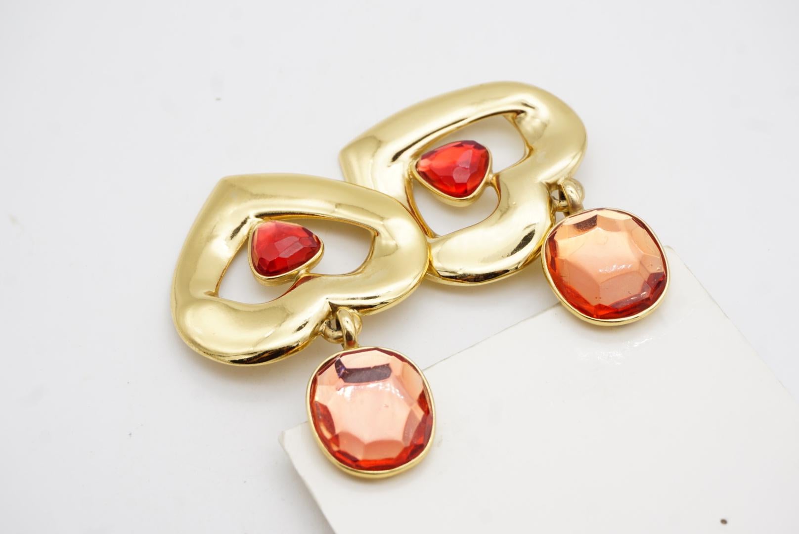 Yves Saint Laurent YSL Massive Gripoix Orange Heart Oval Crystal Drop Earrings For Sale 4