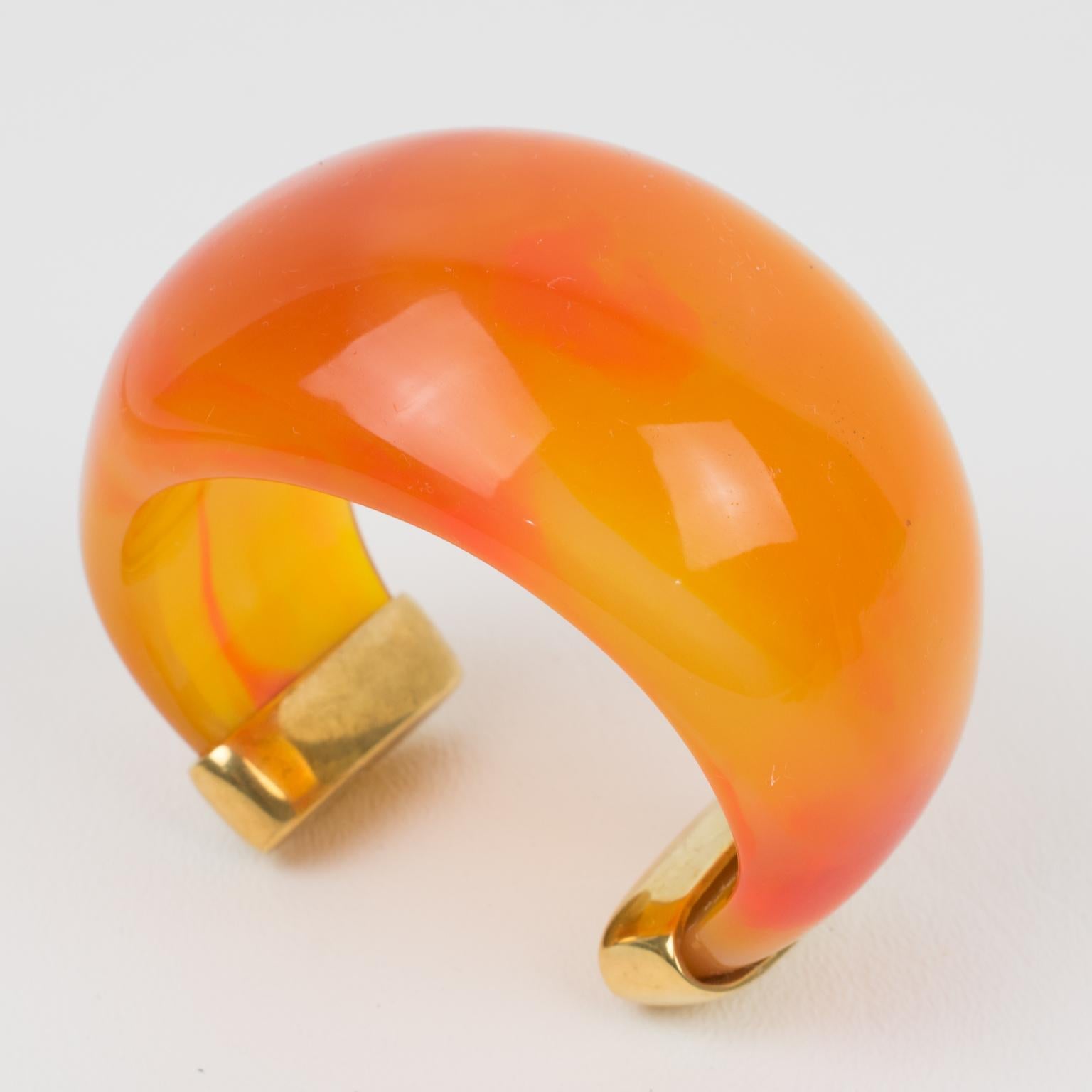 Yves Saint Laurent YSL Massive Orange Resin Cuff Bracelet In Excellent Condition In Atlanta, GA