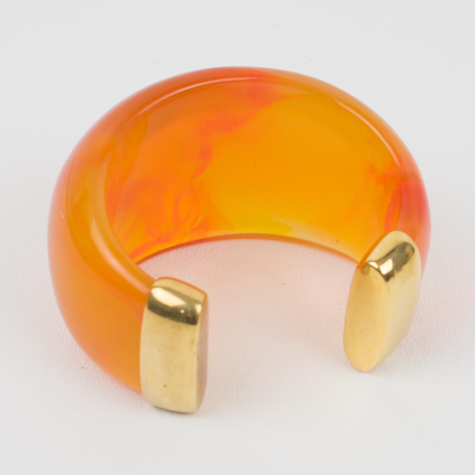 Women's or Men's Yves Saint Laurent YSL Massive Orange Resin Cuff Bracelet