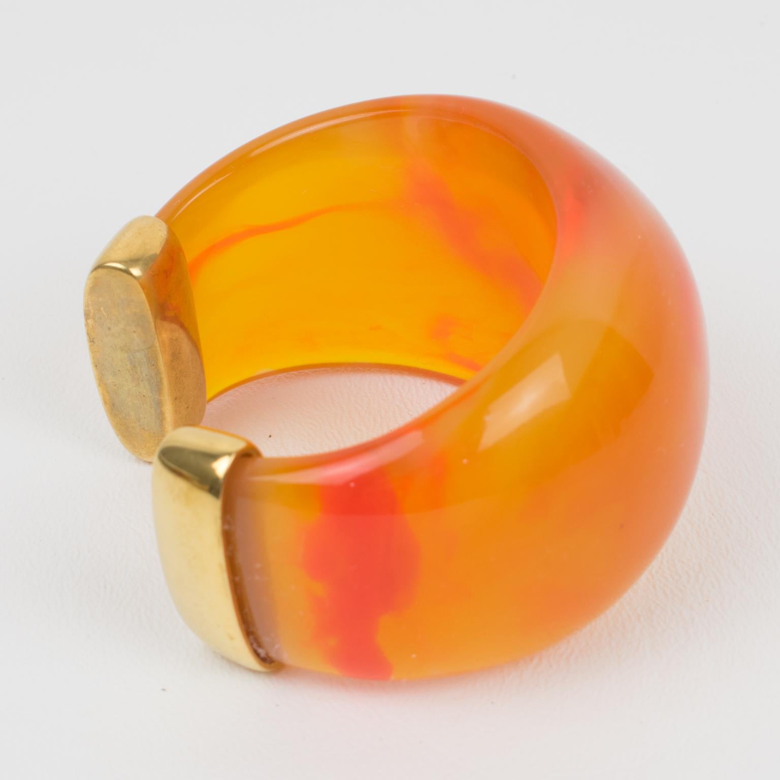 Yves Saint Laurent YSL Massive Orange Resin Cuff Bracelet 1