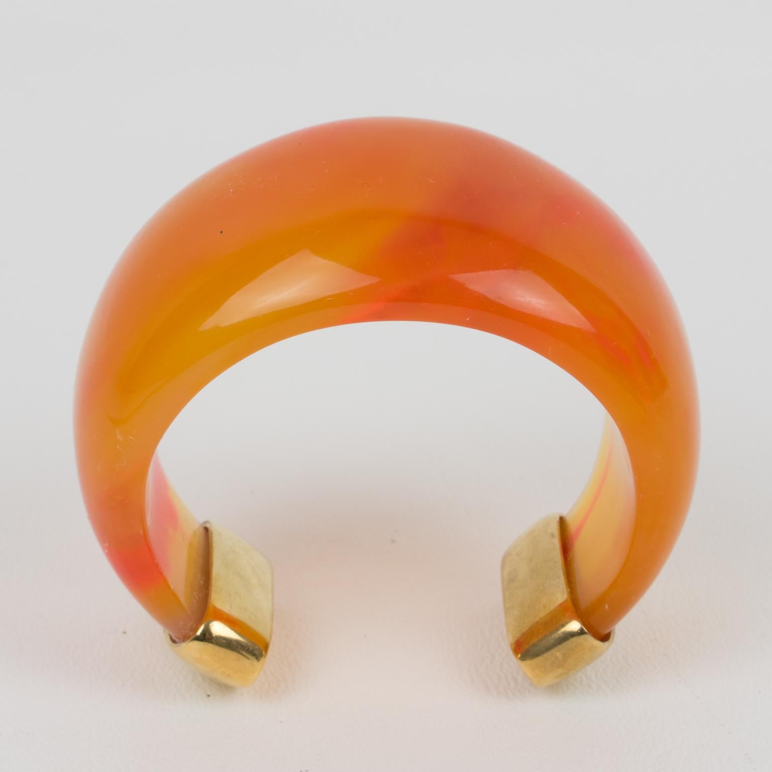 Yves Saint Laurent YSL Massive Orange Resin Cuff Bracelet 4