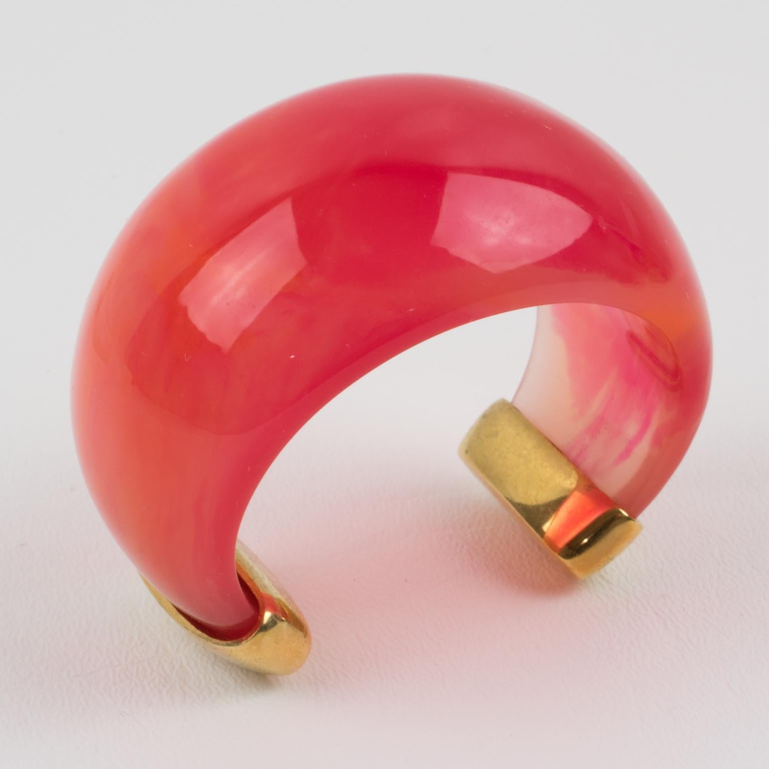 Yves Saint Laurent YSL Massive Pink Resin Cuff Bracelet In Excellent Condition In Atlanta, GA