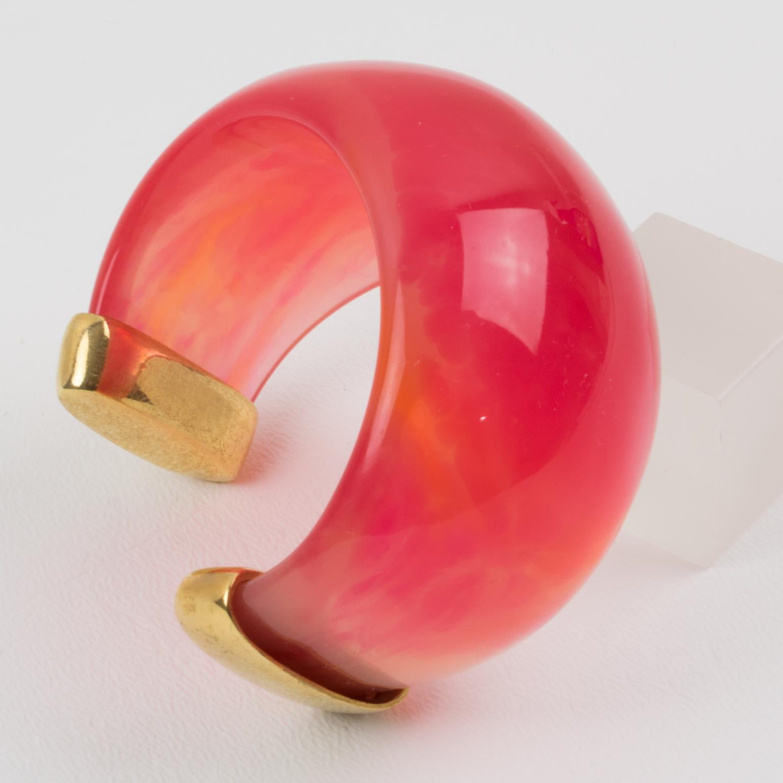 Yves Saint Laurent YSL Massive Pink Resin Cuff Bracelet 1