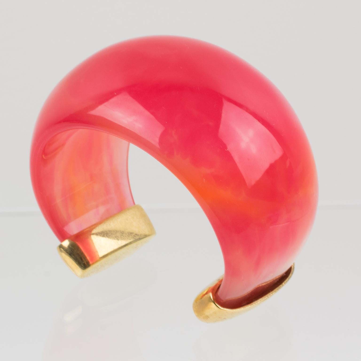 Yves Saint Laurent YSL Massive Pink Resin Cuff Bracelet 2