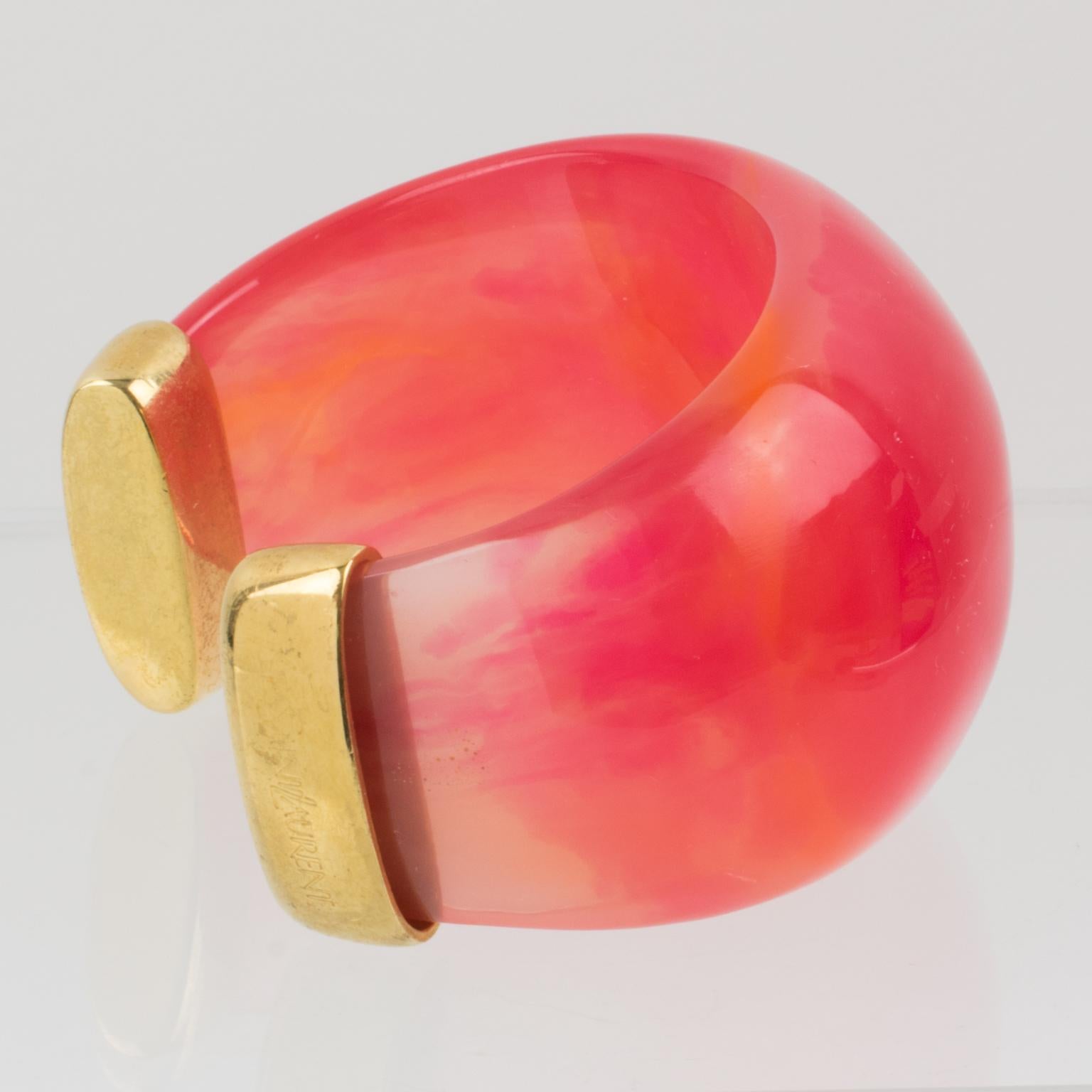 Yves Saint Laurent YSL Massive Pink Resin Cuff Bracelet 4