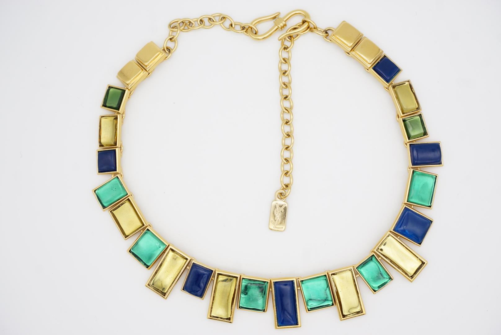 Yves Saint Laurent YSL Mondrian Sapphire Emerald Citrine Rectangle Gold Necklace For Sale 5