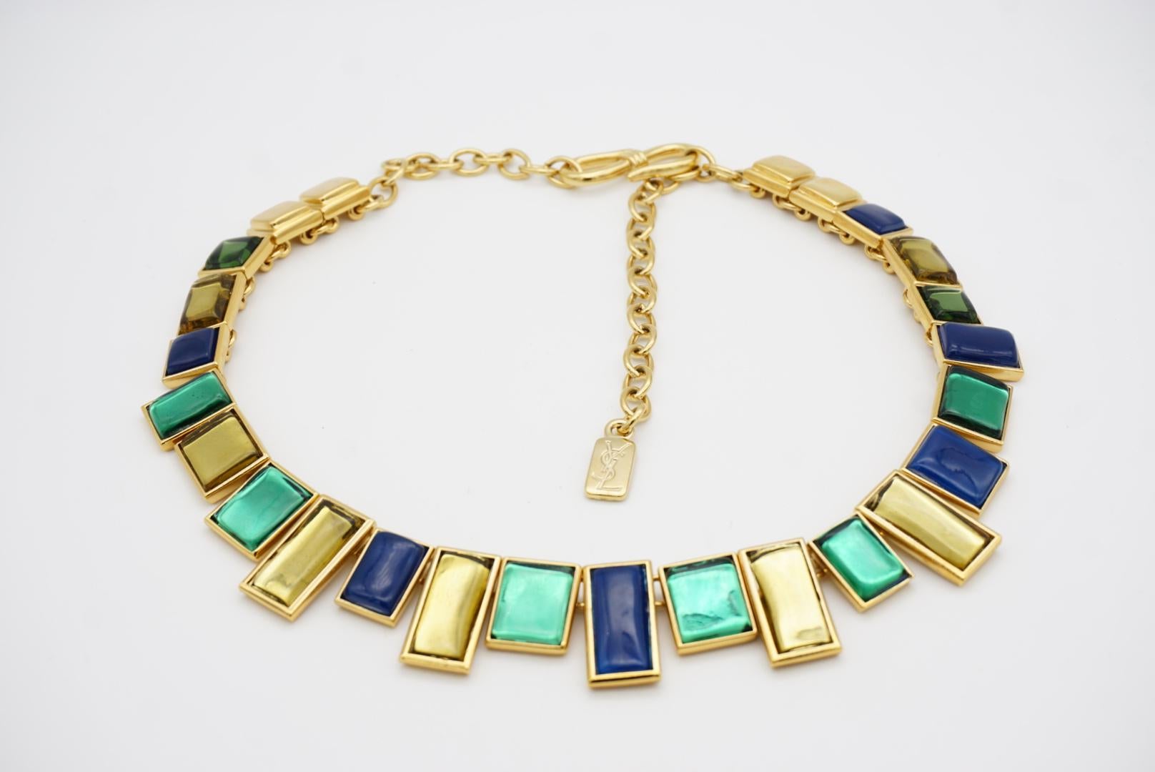 Yves Saint Laurent YSL Mondrian Sapphire Emerald Citrine Rectangle Gold Necklace For Sale 7