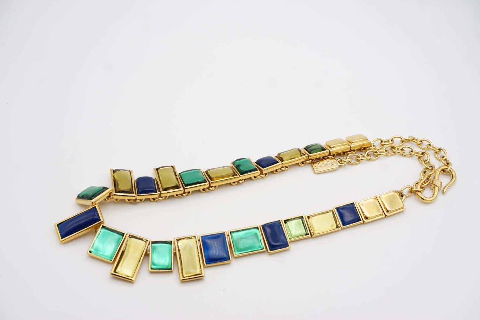 Yves Saint Laurent YSL Mondrian Sapphire Emerald Citrine Rectangle Gold Necklace For Sale 8