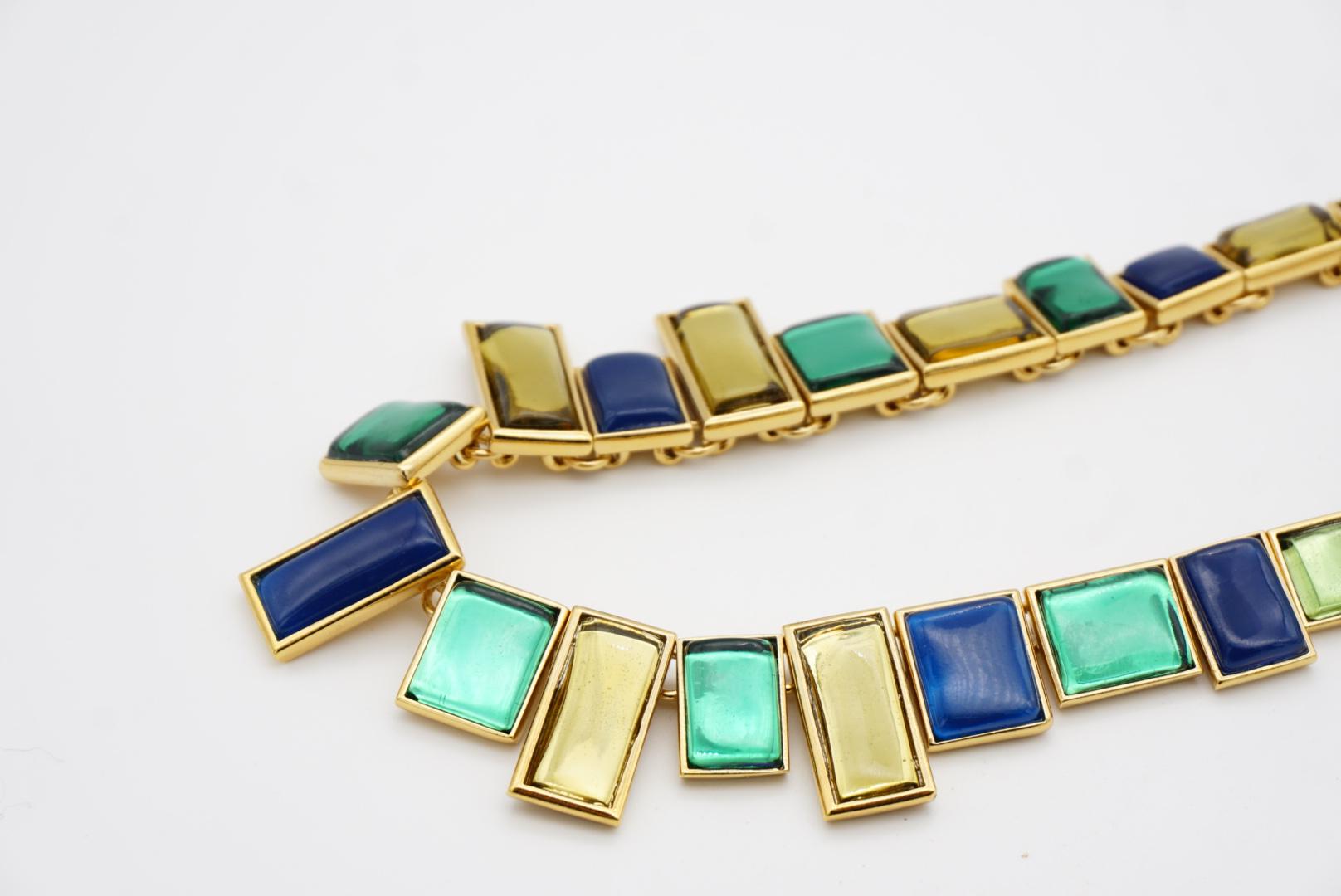 Yves Saint Laurent YSL Mondrian Sapphire Emerald Citrine Rectangle Gold Necklace For Sale 9