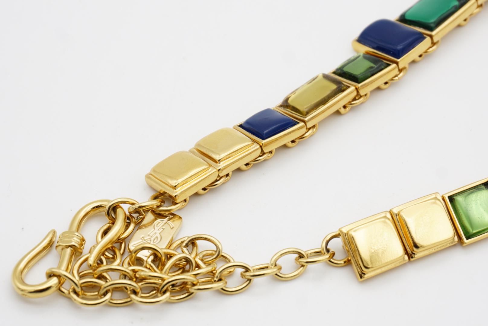 Yves Saint Laurent YSL Mondrian Sapphire Emerald Citrine Rectangle Gold Necklace For Sale 10