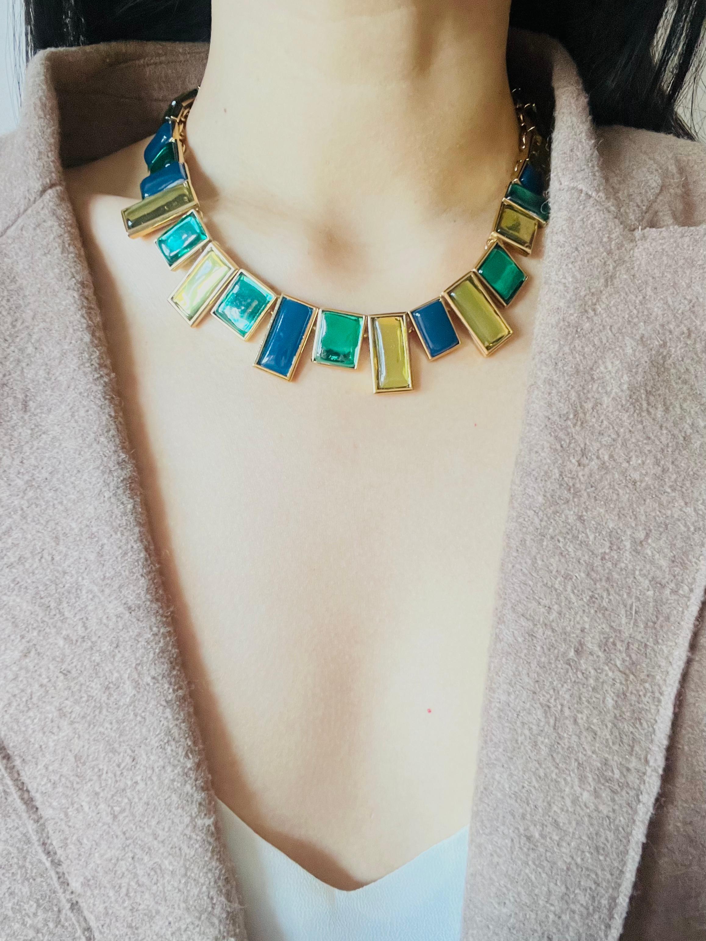 da uomo o donna Yves Saint Laurent YSL Mondrian Collana in oro con zaffiro, smeraldo e citrino a rettangolo in vendita