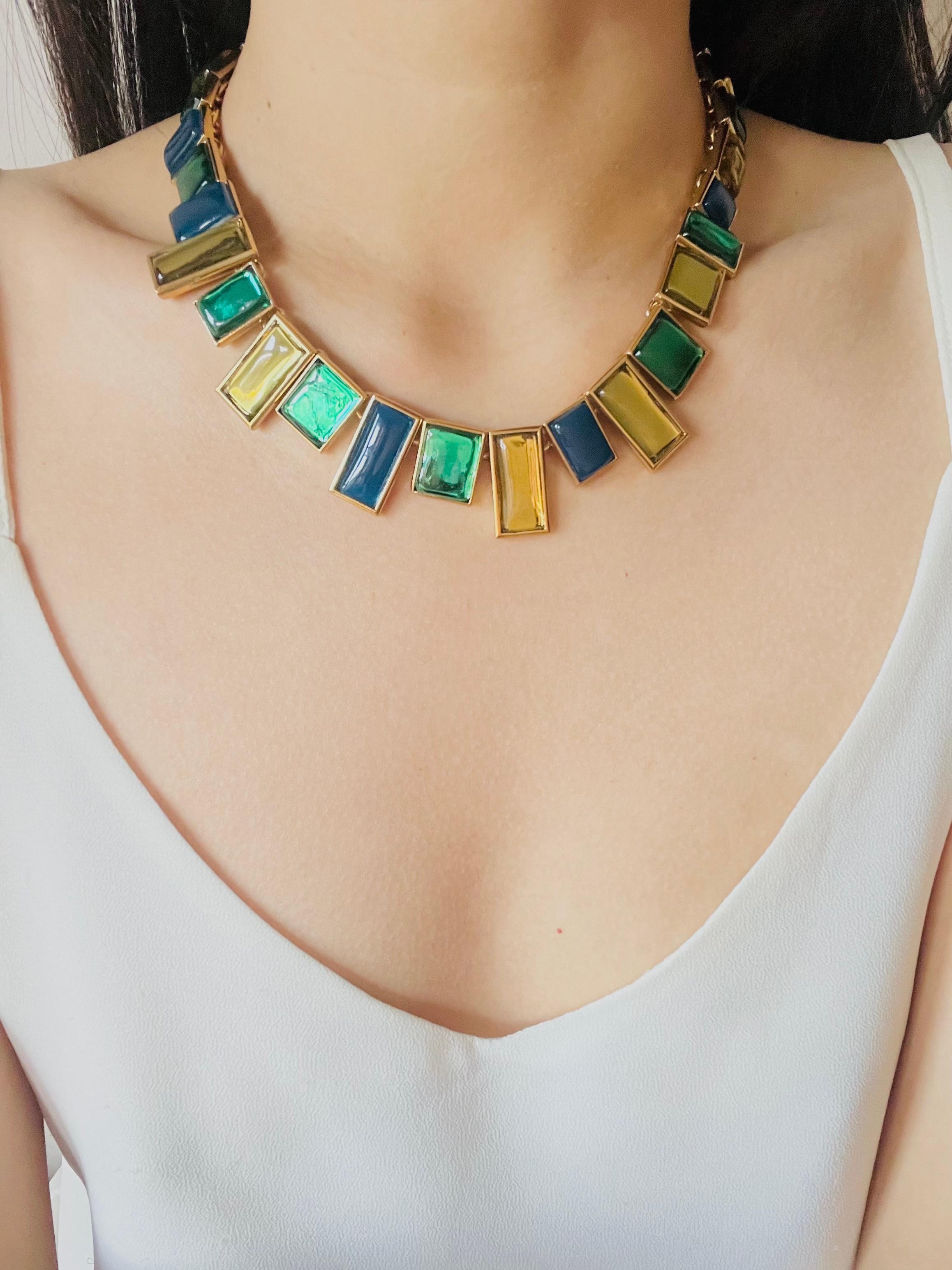 Yves Saint Laurent YSL Mondrian Sapphire Emerald Citrine Rectangle Gold Necklace For Sale 2