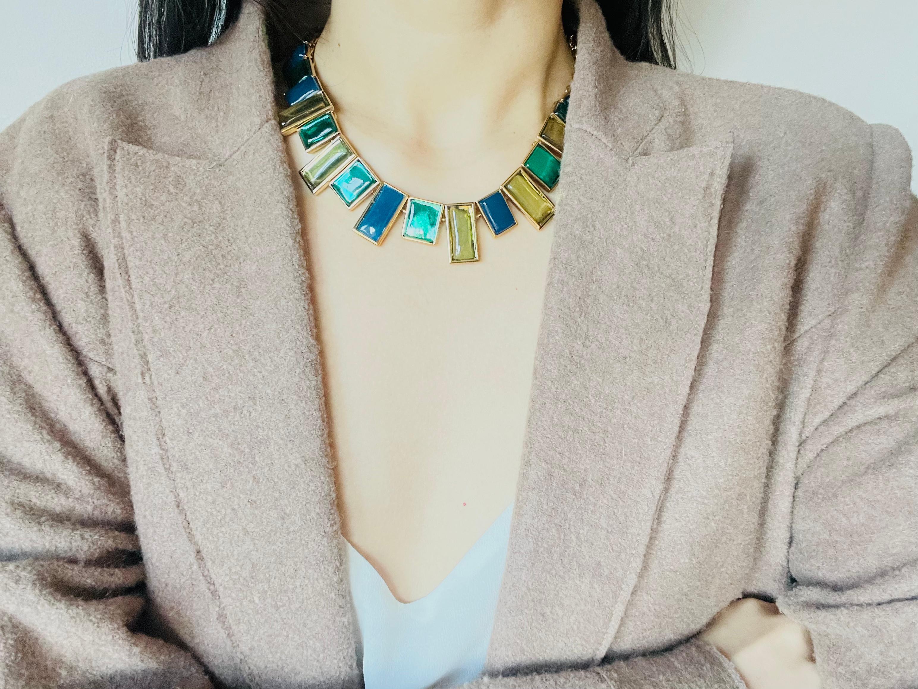 Yves Saint Laurent YSL Mondrian Collana in oro con zaffiro, smeraldo e citrino a rettangolo in vendita 3