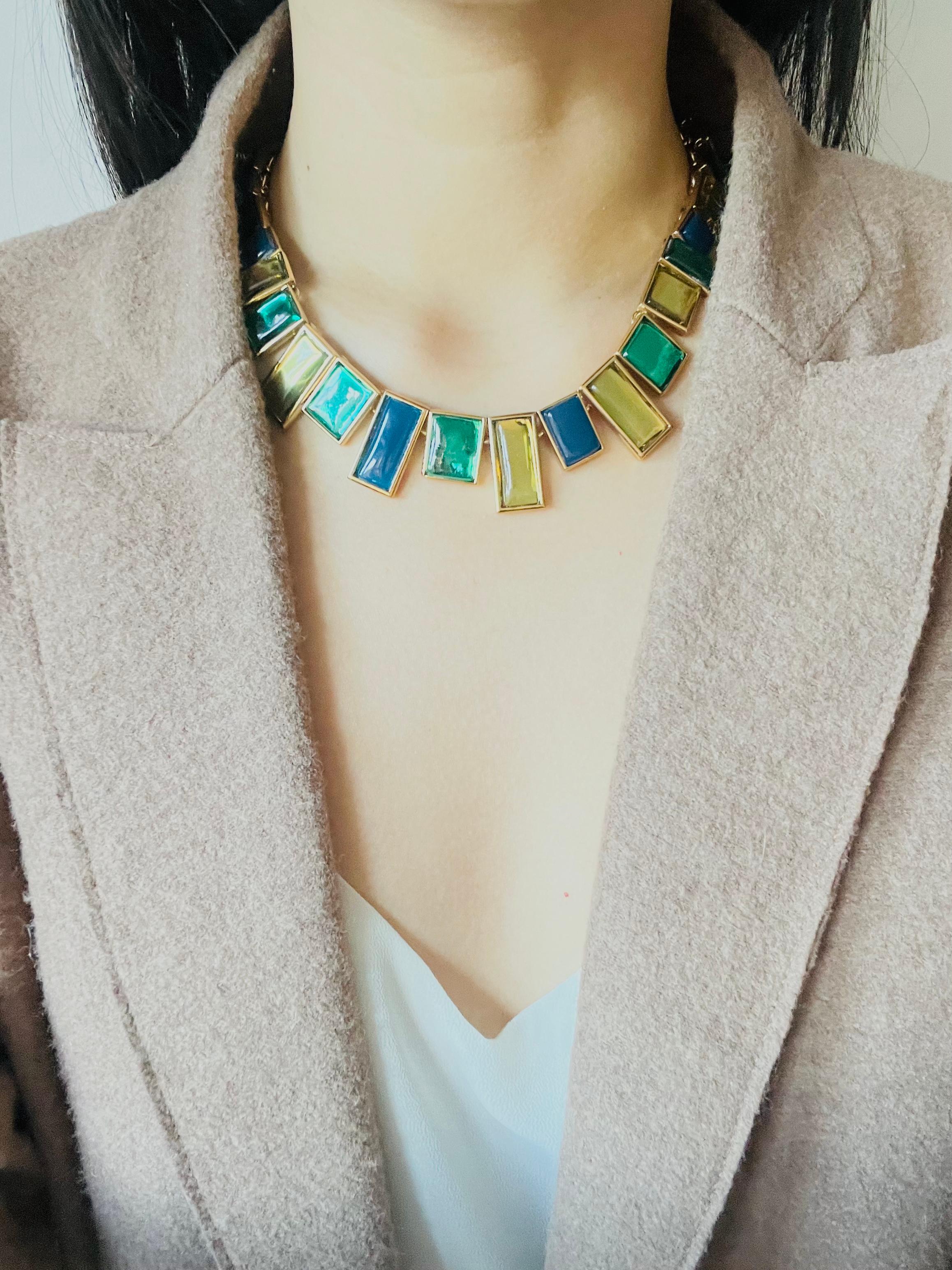 Yves Saint Laurent YSL Mondrian Sapphire Emerald Citrine Rectangle Gold Necklace For Sale 3
