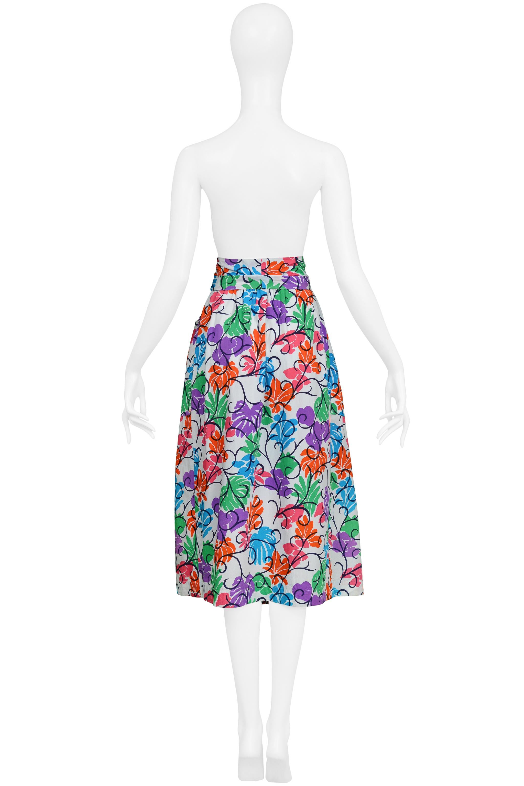 Women's Yves Saint Laurent YSL Multicolor Floral Print Cotton Skirt For Sale