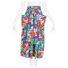 Used Yves Saint Laurent YSL Multicolor Floral Print Cotton Skirt