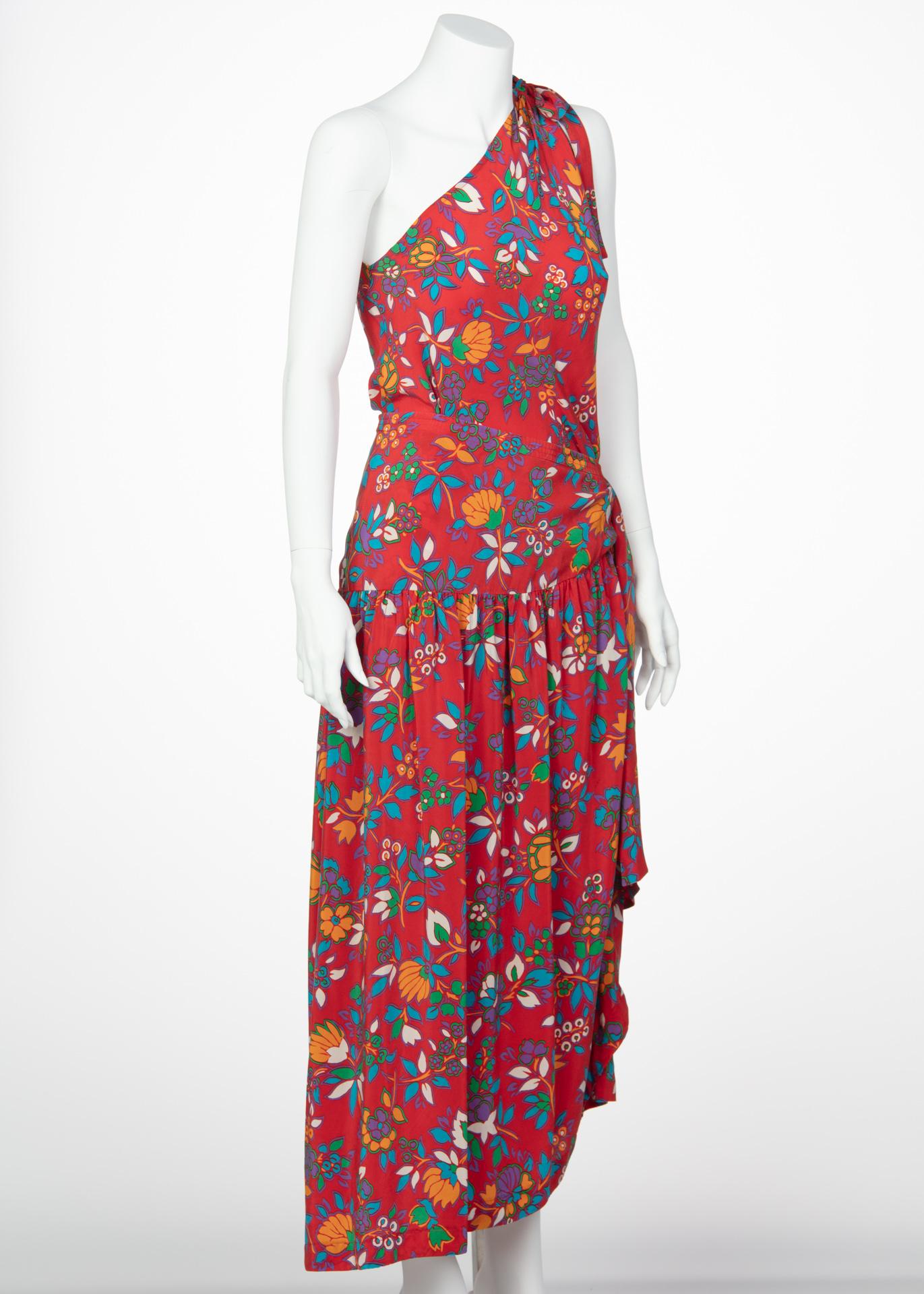 Yves Saint Laurent YSL Ensemble haut et jupe à imprimé floral multicolore, années 1980  en vente 4