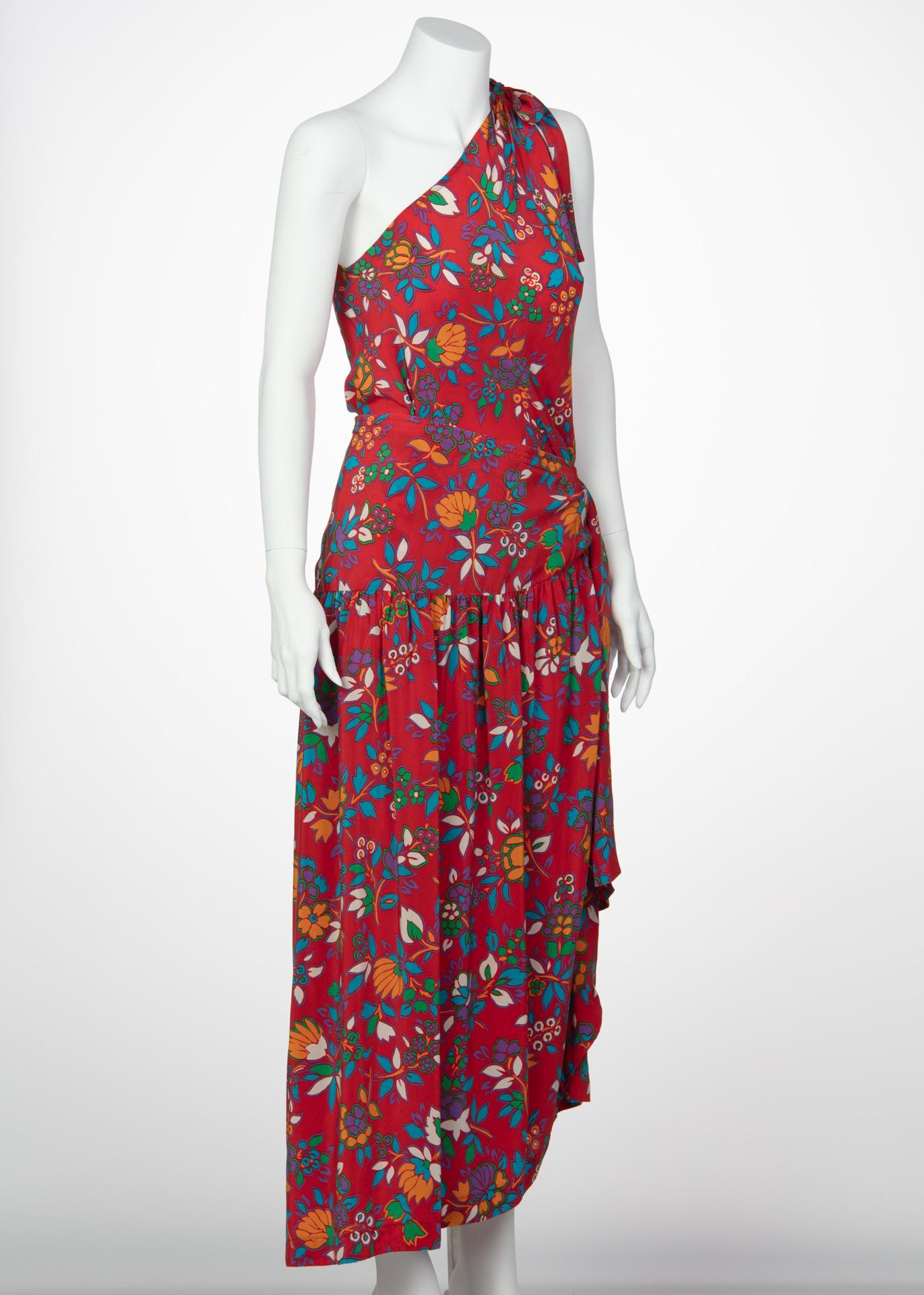 Yves Saint Laurent YSL Ensemble haut et jupe à imprimé floral multicolore, années 1980  en vente 5