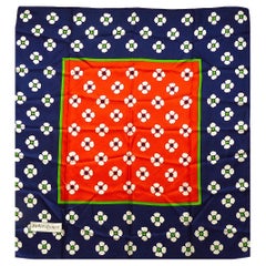Yves Saint Laurent YSL Navy Red Green Flowers Silk Scarf from the 1970s