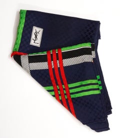 Yves Saint Laurent YSL Navy Silk Scarf