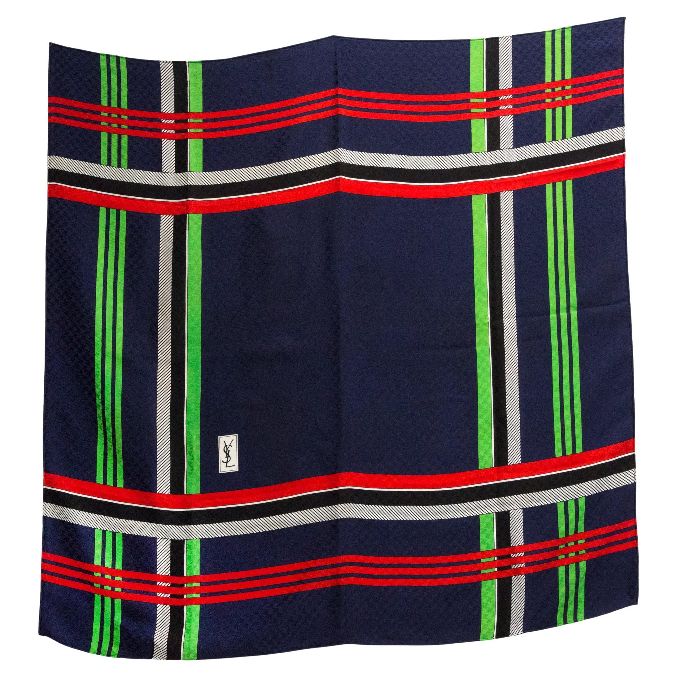 Yves Saint Laurent YSL Navy Silk Scarf en venta