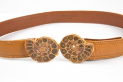 Yves Saint Laurent YSL Ochre Fossil Shell Leather Belt