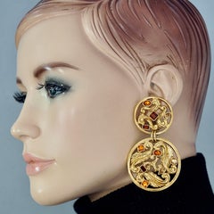 YVES SAINT LAURENT Ysl Openwork Filigree Rhinestone Medallion Dangling Earrings