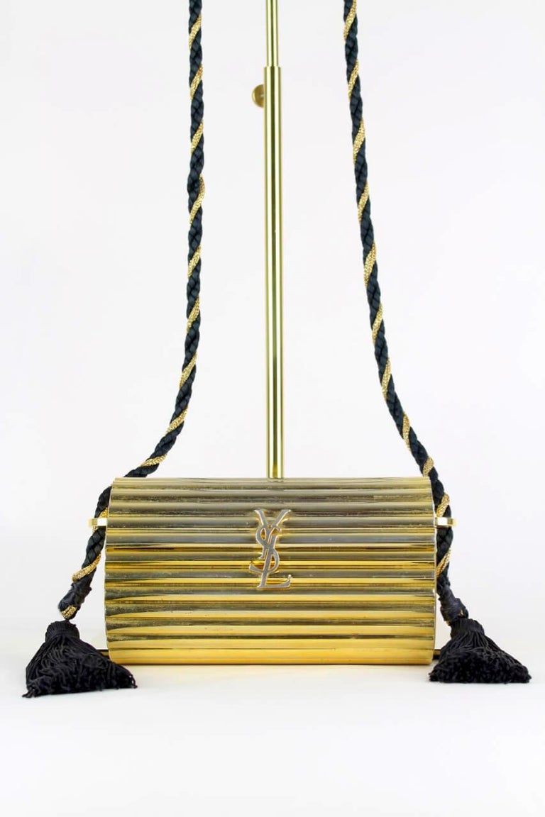 YSL Vintage Gold Metal Black Tassel Evening Bag / Clutch 1980s – Basha Gold