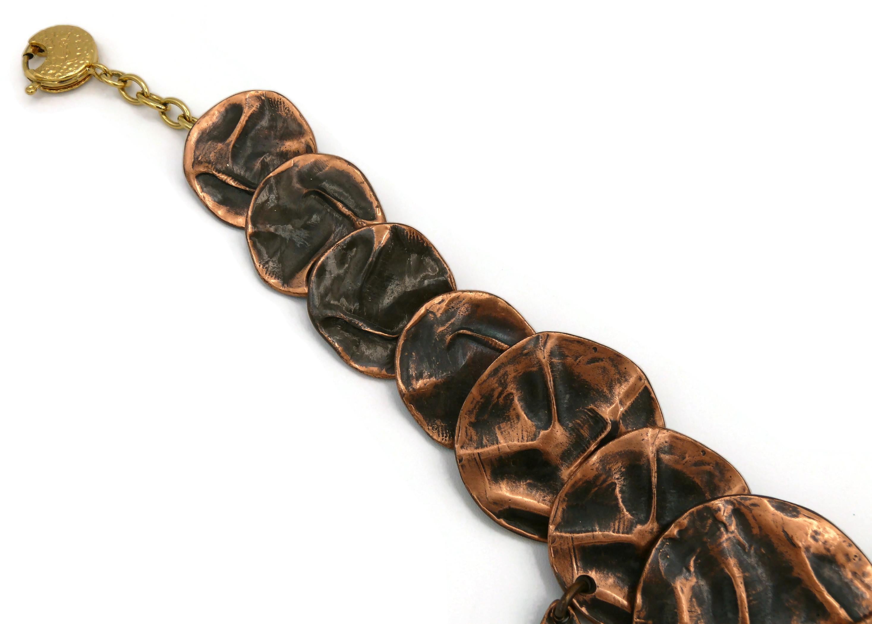 Women's Yves Saint Laurent YSL Opulent Copper Toned Crumpled Discs Necklace For Sale